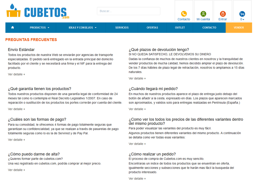 Si bien es cierto que Cubetos.com se ha destacado por ser el sitio con los precios más ajustados en todo tipo de cubetos de retención homologados, también está siempre en la búsqueda de generar esa confianza en sus clientes en todo el proceso que se lleva a cabo en torno a la compra de cualquiera de los productos que engrosan su amplio catálogo. Son muchas las preguntas que se pueden suscitar en el interés de compra de un potencial cliente y más aún en el caso de una compra por internet. De ahí que en la sección de preguntas frecuentes podrán conocer las respuestas a todas esas inquietudes que darán la claridad y ese 100% de satisfacción que se espera cuando nos escogen para la compra del material para su empresa: